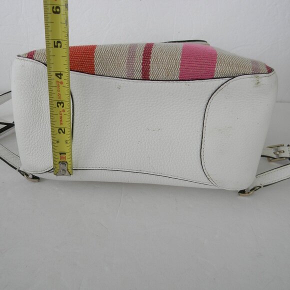Kate Spade Leila Flap Striped Canvas Backpack Pebbled Leather Pink White main image 6